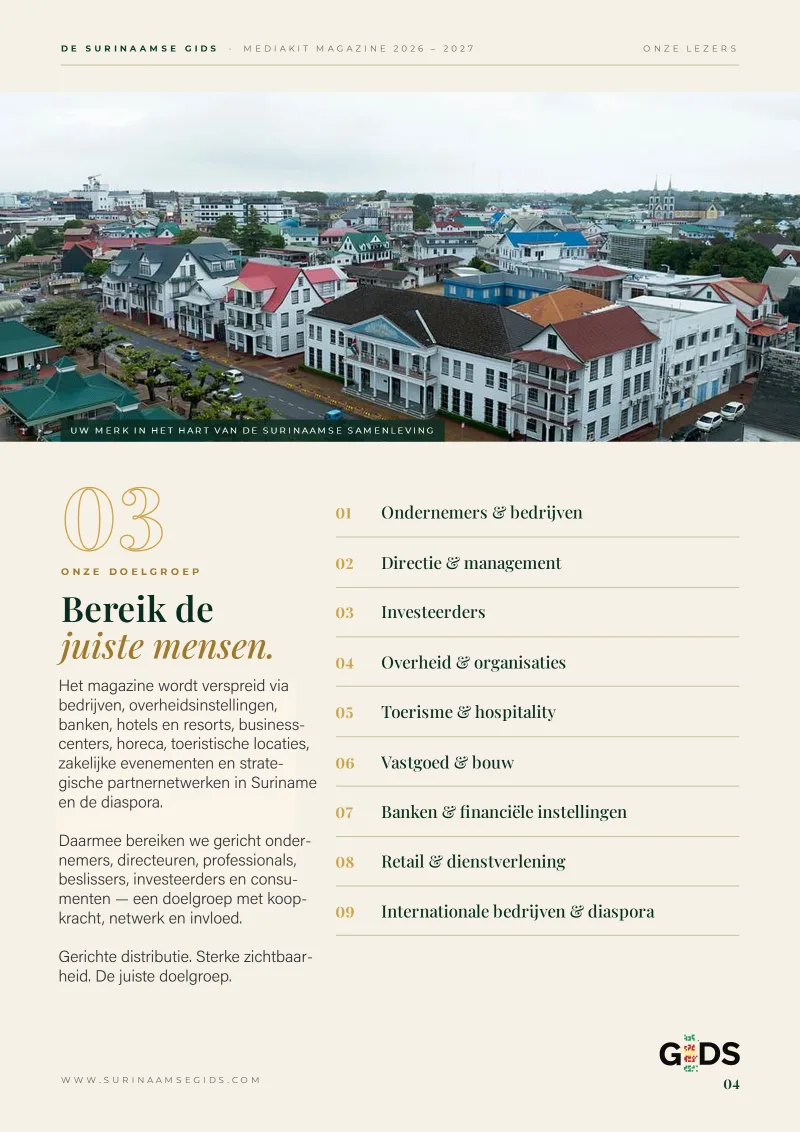 Página 4 de Surinaamse Gids Exclusief Magazine Kit 2026-2027